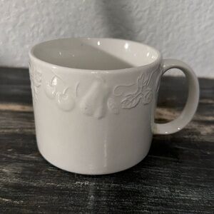 LL7- Large white fruit motif mug by Orchard Tabbletops Unlimited